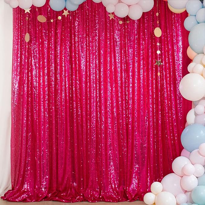 ShinyBeauty Hot Pink Sequin-Backdrop-Curtain 2Panels 5FTx10FT Glitter Wedding by ShinyBeauty