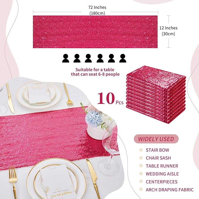 Fuchsia Table Runners 10 Pieces 12x72 Inches Sequin Glitter Table Runner - Image 3