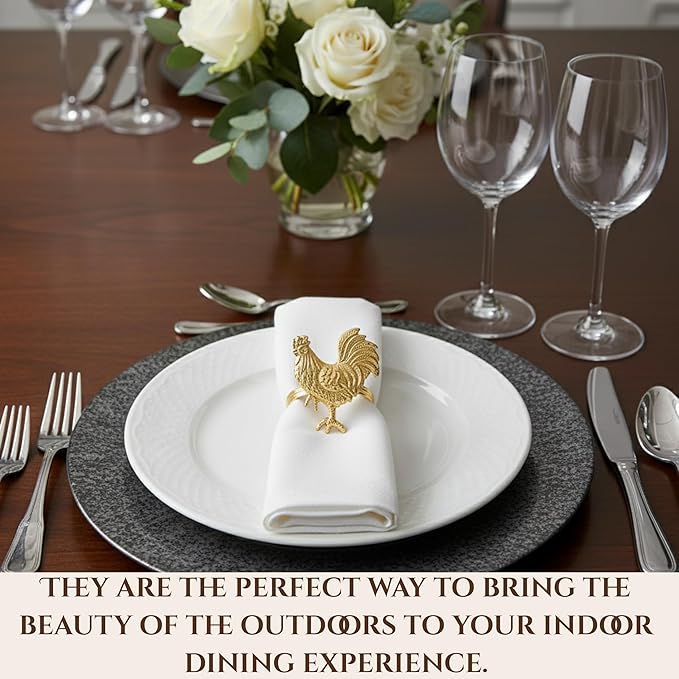 Set of 12 Rooster Napkin Rings for Farmhouse Table Decor | Premium Metal - Image 6