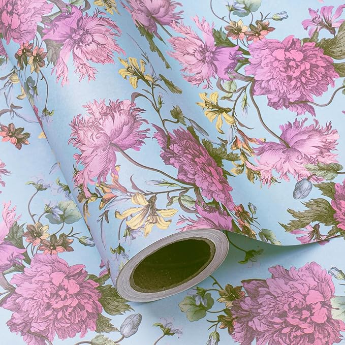 WRAPAHOLIC Kraft Floral Wrapping Paper Roll by WRAPAHOLIC