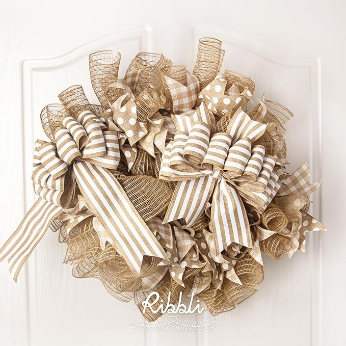 Ribbli 2 Rolls Burlap Mesh Ribbon, 10 inch x 30 feet Each Roll, Natural - Image 5