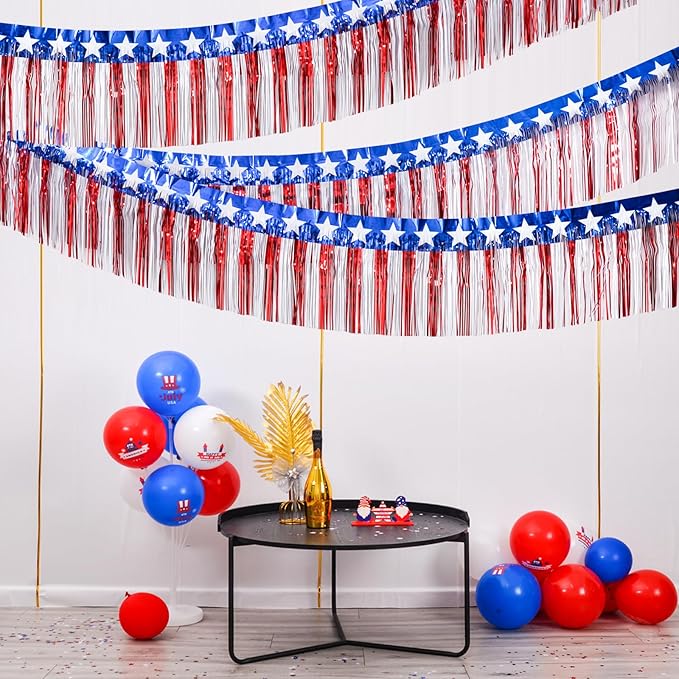 Mega-L 4th of July Decorations 2Packs 39 Feet Foil Fringe Garland Tinsel by Mega-Loopolis