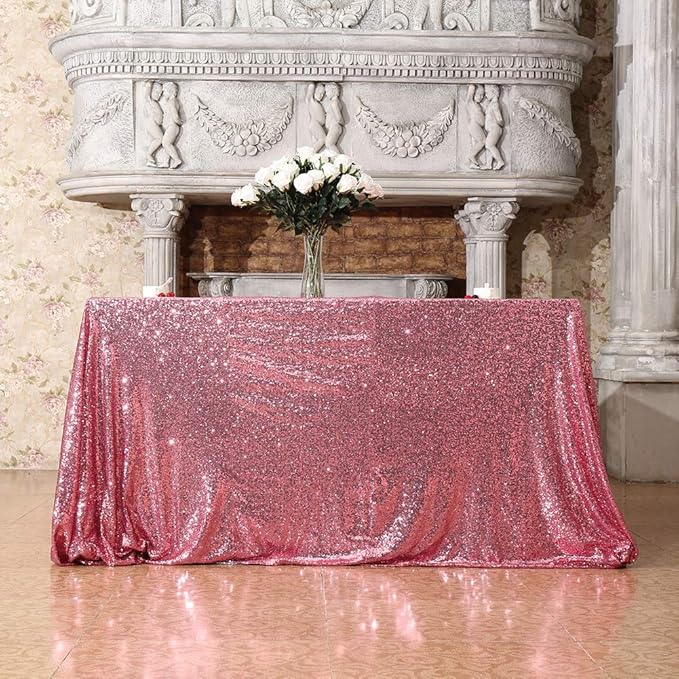 SquarePie Sequin Tablecloth 60 x 102 Inch Fuchsia Pink Sparkly Table Linen - Image 7