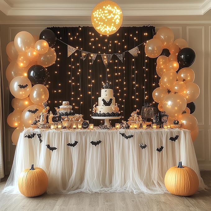 Tulle Backdrop Curtain with Lights String 10FT X 8FT Black Sheer Tulle Backdrop - Image 5