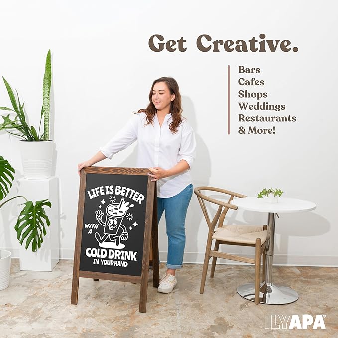 Ilyapa Wooden Sandwich Board Signs Outdoor A Frame Chalkboard Sign - Image 6