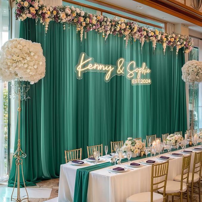 10ft x 10ft Emerald Green Backdrop Curtains, Wrinkle-Free Sheer Chiffon Fabric - Image 3