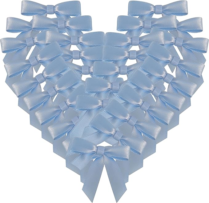 50pcs 1-1/2" Mini Light Blue Satin Ribbon Bows Without Twist Ties by Micomon