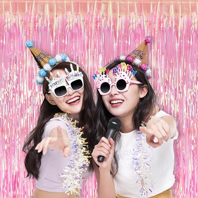 BRAVESHINE Clear Pink Streamers Party Decorations Iridescent Foil Fringe - Image 8