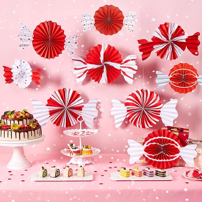 9pcs Candy Party Decorations Sweet Candy Hanging Paper Fans Hanging Decorations - Image 6