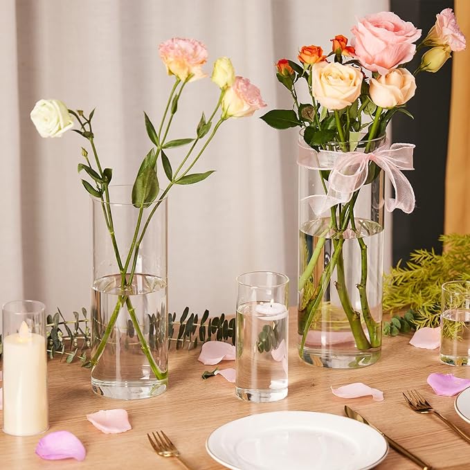 24pcs Clear Glass Cylinder Vases, 12 inch Tall Hurricane Floating Candle Holder - Image 7