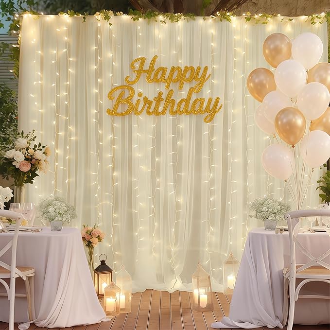 10×10ft Cream White Tulle Backdrop Curtain - Image 2