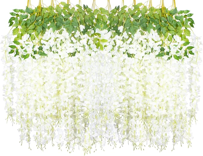 24 Pack Artificial Fake Wisteria Vine Ratta Hanging Garland Silk Flowers String by AITISOR