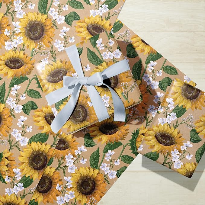 WRAPAHOLIC Kraft Floral Wrapping Paper Roll - Image 4