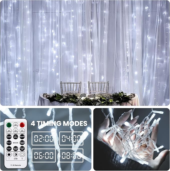 Curtain Light for Bedroom, 200LED 6.6x6.6ft White Window Wall Hanging Fairy - Image 3
