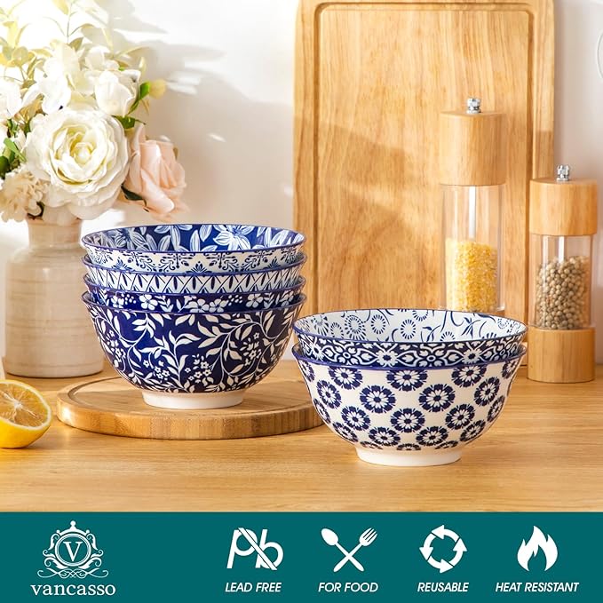 vancasso SELENE 24 oz Cereal Bowls set of 6, Ceramic Soup Bowls - Image 3
