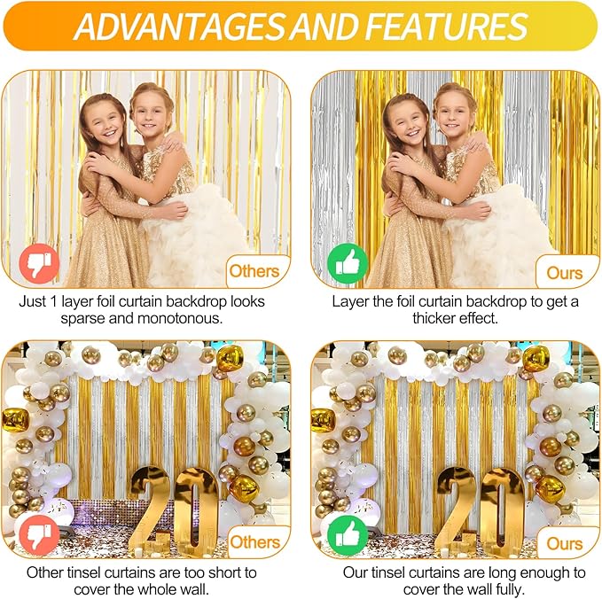 Crosize 2 Pack Foil Fringe Curtains Party Decorations, Door Streamers, Glitter - Image 3
