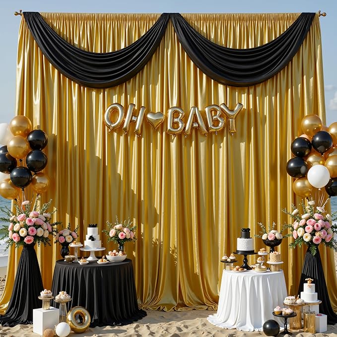Golden Brown Satin Backdrop Curtains 2 Panels - Image 8
