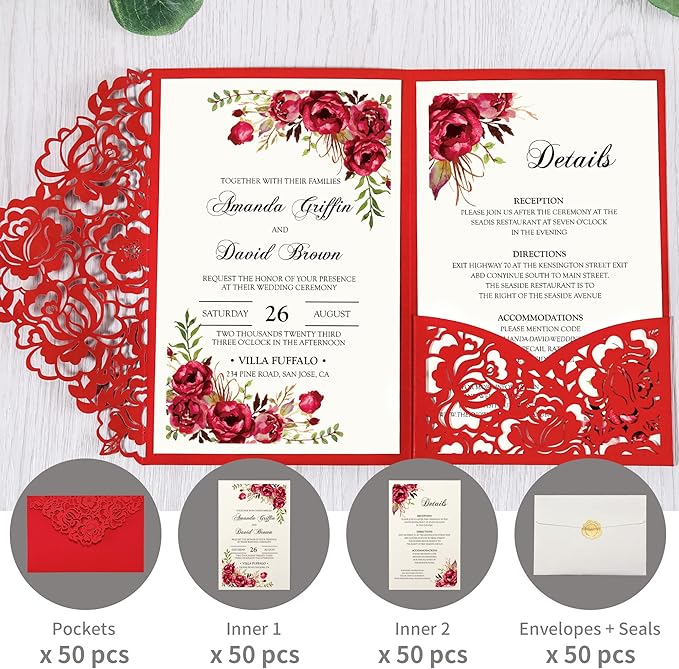 DORIS HOME 50pcs Laser Cut Wedding Invitations - Image 3