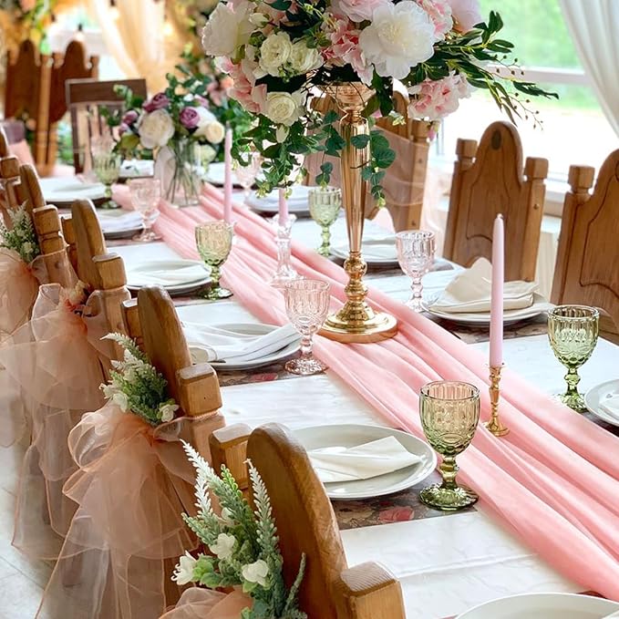 10 Pack 10ft Baby Pink Chiffon Table Runners Wedding Table Runner Sheer - Image 5