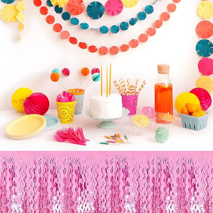6 Pack 29 x108 Inch Pink Wave Foil Fringe Table Skirts Metallic Banner - Image 6