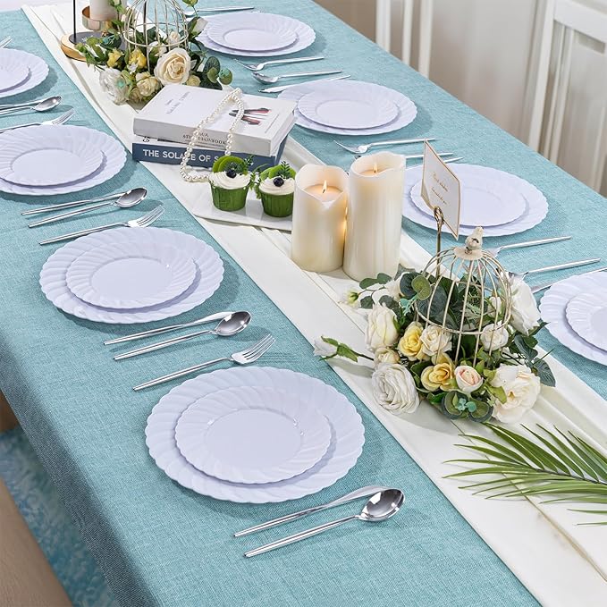 U-QE 60 Pcs White Plastic Plates - Image 7