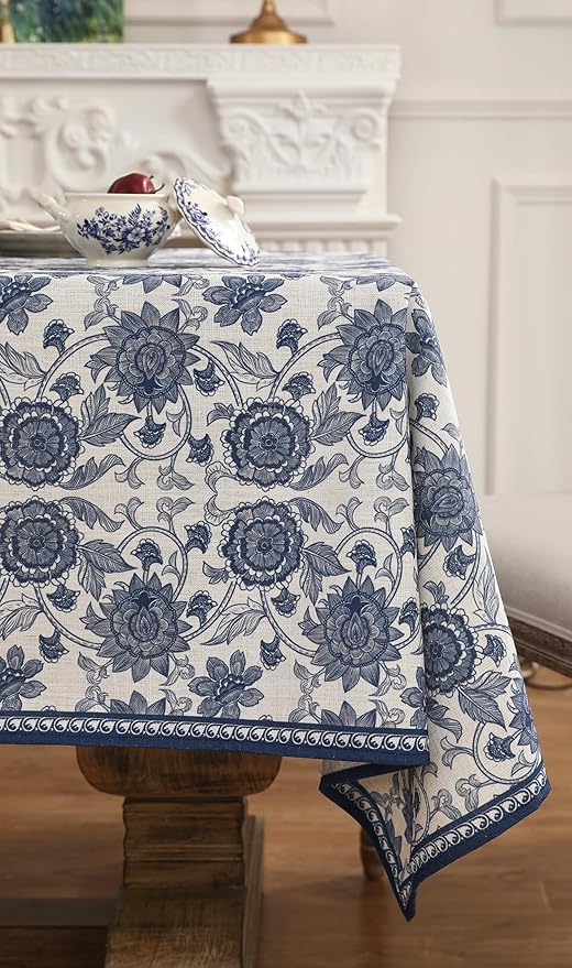 patdrea Designer Vintage Blue Floral Tablecloth - Image 8
