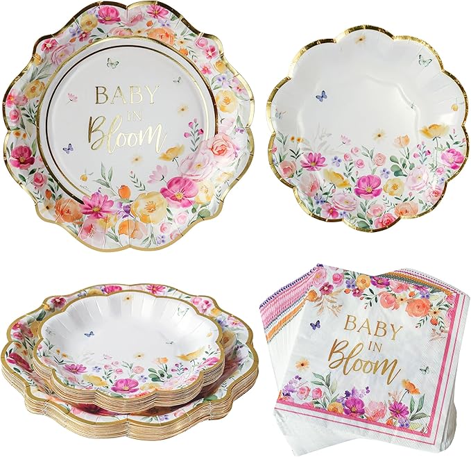 Kate Aspen Baby in Bloom 62 Piece Party Tableware Set Baby Shower Party by KateAspen