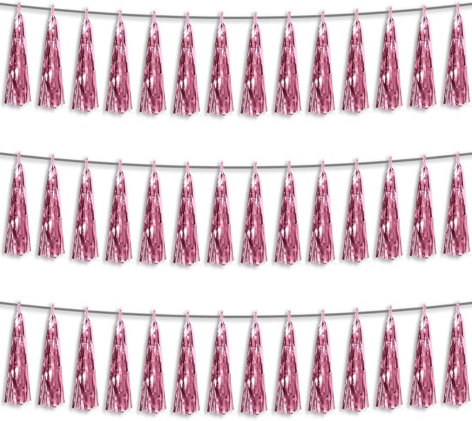3P Light Pink Foil Fringe Metallic Tassel Streamers Banner Tassel Garland by HYSILLA