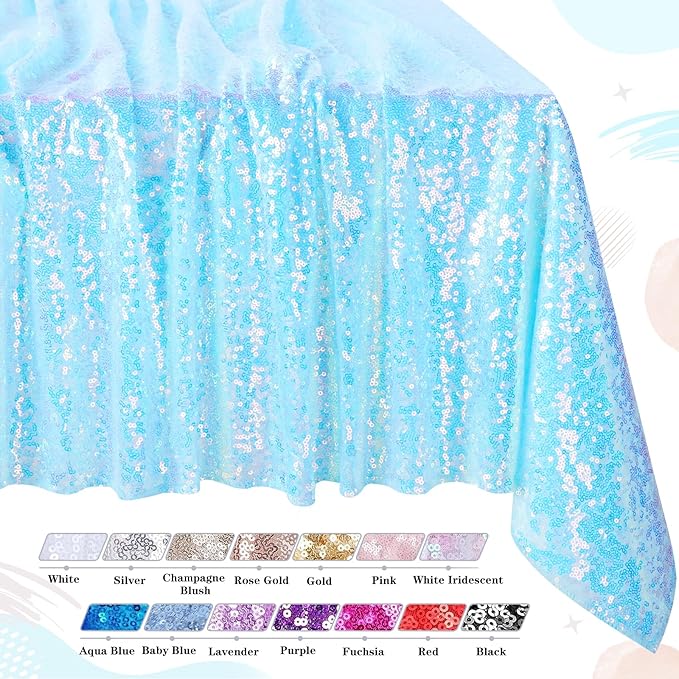 QueenDream Sequin Iridescent Tablecloth 60x102 Inches Blue Sequin Table Overlay by QueenDream