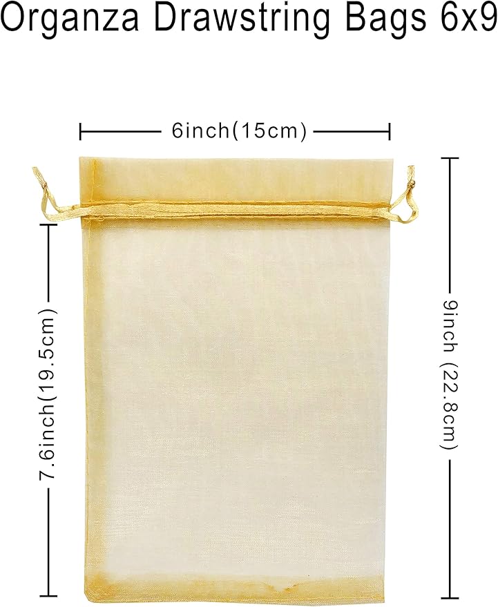 100pcs Gold Organza Gift Bags 6x9 Inch Mesh Drawstring Pouch Jewelry Bags - Image 2