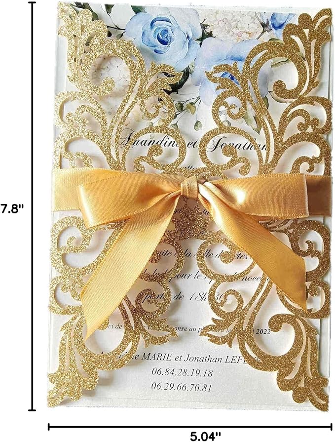25PCS Gold Glitter Laser Cut Wedding Invitations Cards - Image 7