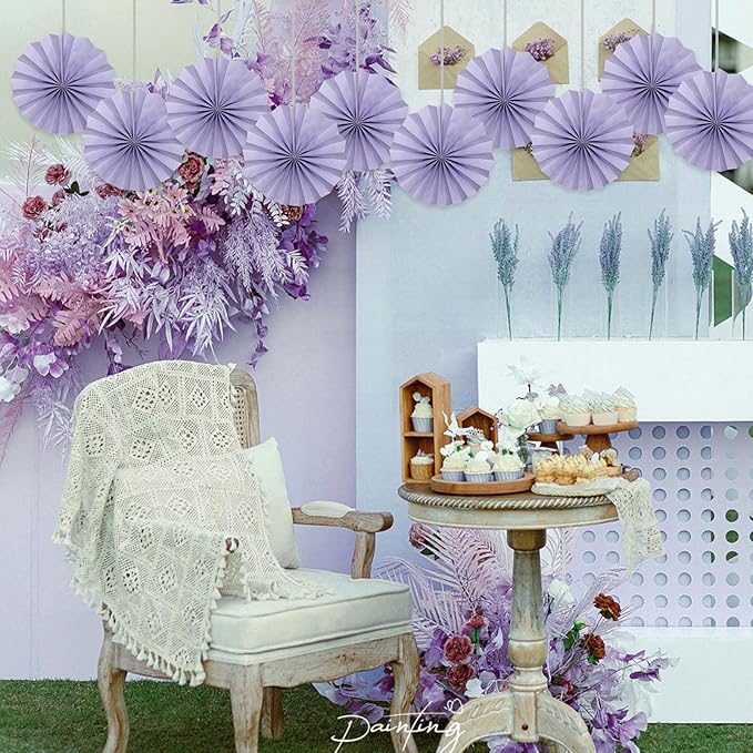 Purple Birthday Decorations, DIY Purple Paper Fans Hanging Decoration, Party - Image 4
