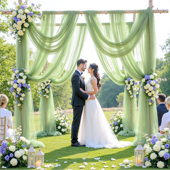 Wedding Arch Draping Fabric Backdrop 2 Panel 60" x 26Ft Sage Green Drapes - Image 2