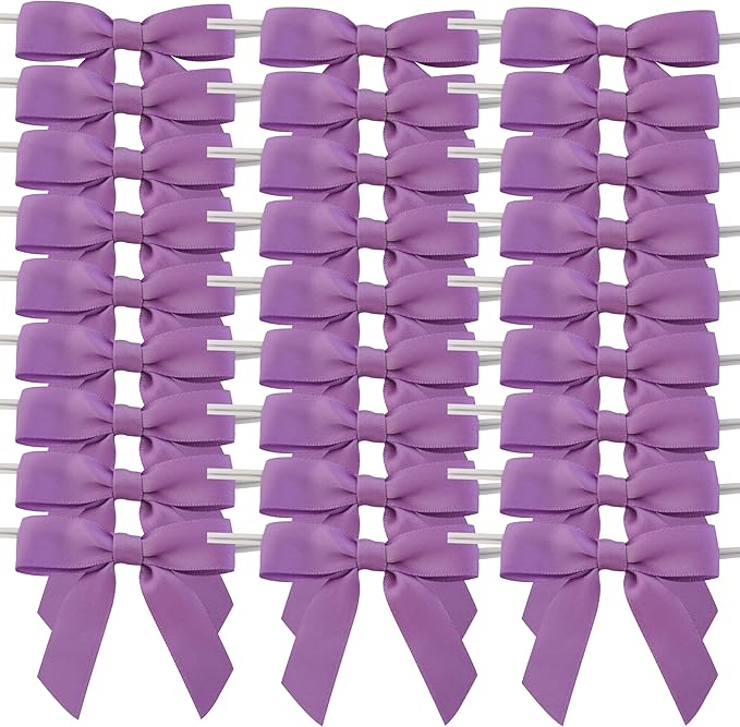 50pcs 2-1/2" Purple Satin Ribbon Bows - Image 2