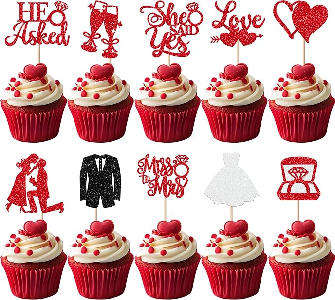 30 Pack Bride to be Cupcake Toppers Glitter Diamond Ring Love I Do Cupcake by YCTHUNFISH