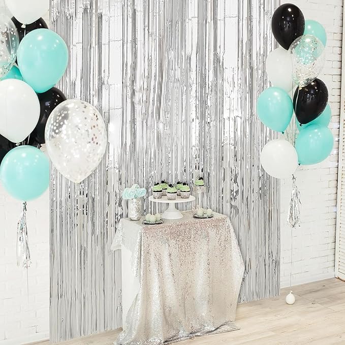 Crosize 8 Pack 3.3 x 9.9 ft Sliver Foil Fringe Curtains Party Decorations - Image 5