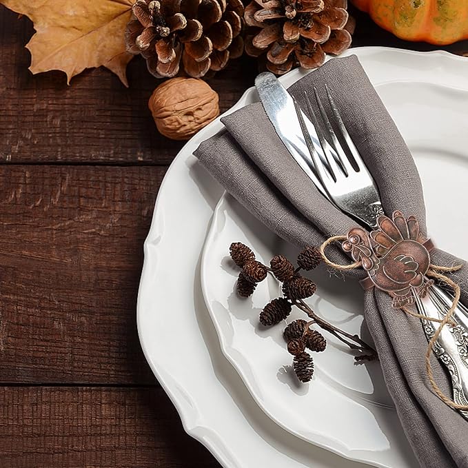 Halatool Thanksgiving Bronze Turkey Napkin Rings Set of 6, Funny Metal Festival - Image 8
