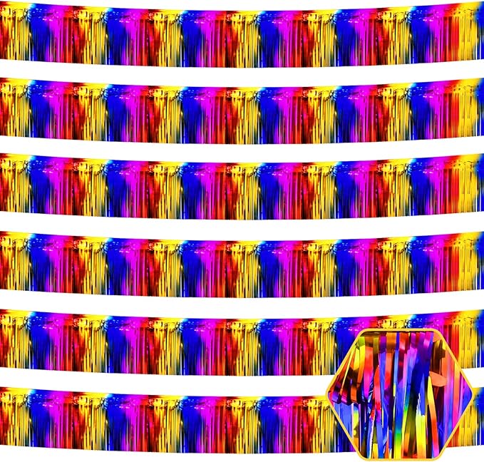 6 Pack 10 Feet Rainbow Foil Fringe Garland Metallic Tinsel Streamers Banner by Ferwzsr