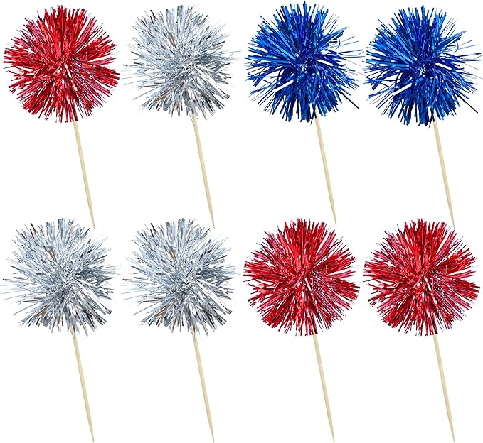 Ephlyn 30Pcs Foil Firework Cupcake Toppers Sparkle Tinsel Cupcake Picks Happy - Image 3