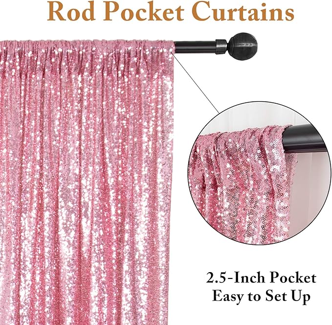 ShinyBeauty Rose Pink Backdrop 2FTx8FT Sequin Backdrops 8 Panels Photo - Image 4