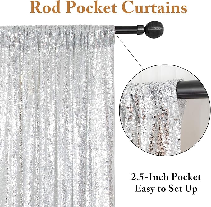 ShinyBeauty Silver Backdrops 2 Pieces Sequin Curtains 4FTx7FT Photoshoot - Image 3