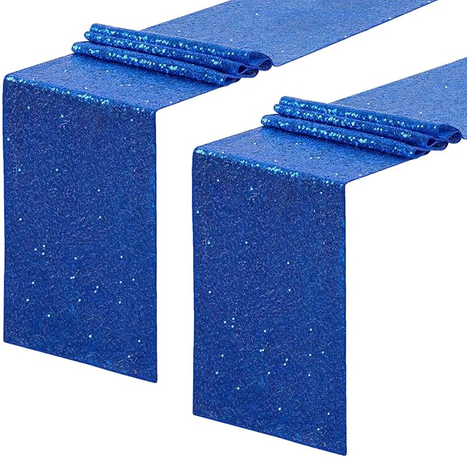 Sequin Table Runners 2 Pieces Royal Blue Table Runners 12x72 Inch Glitter by SoarDream