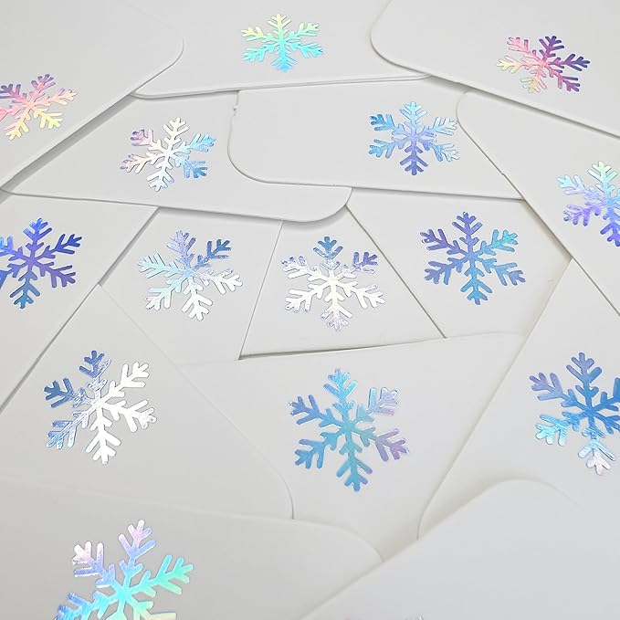 100Pcs Blank Gift Tags with String Iridescent Foil Snowflake Large Gift Tags - Image 2