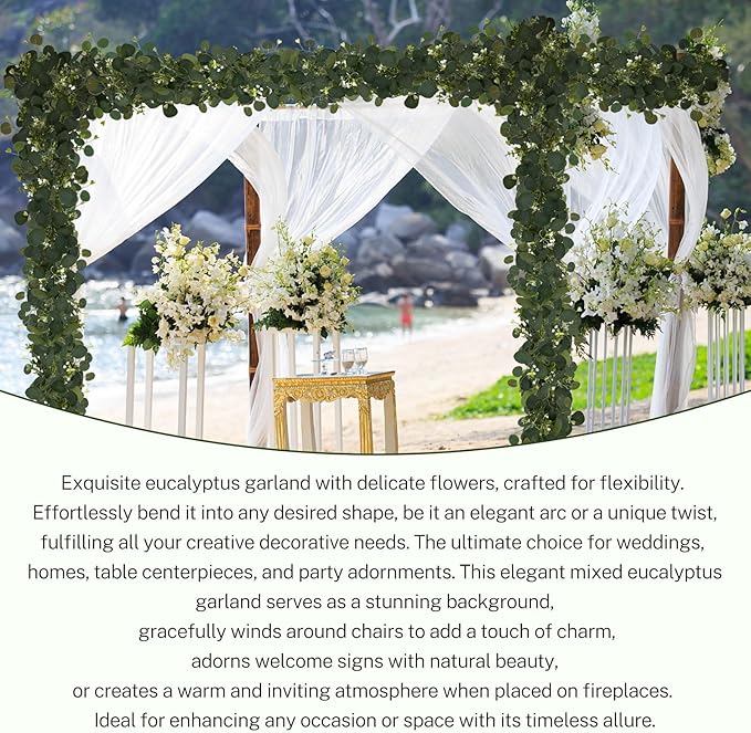 Eucalyptus Garland, 2 Packs 6FTGreen Flower Garland Decor, Artificial Faux - Image 6