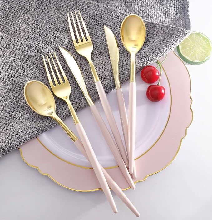 I00000 144Pcs Pink Plastic Silverware, 48 Knives and 48 Spoons Perfect - Image 5