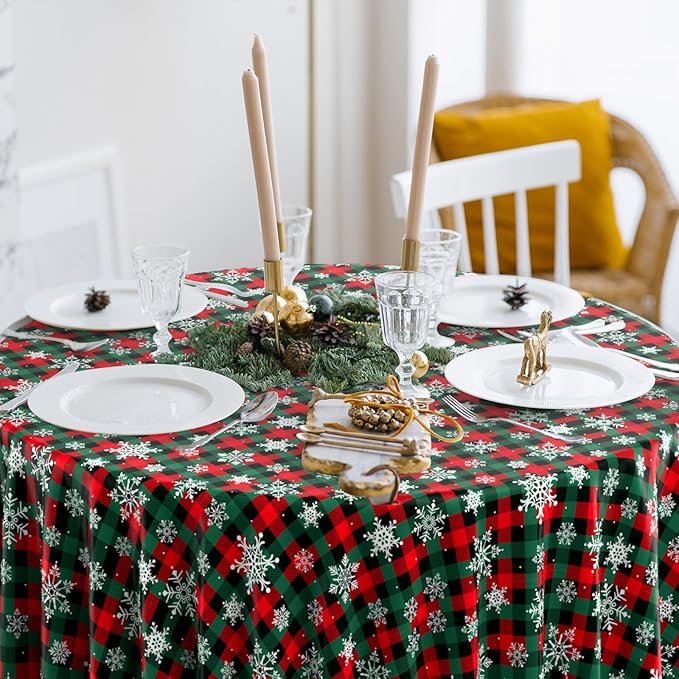 12Pcs Christmas Buffalo Plaid Snowflake Party Tablecloths Decorations, Plastic - Image 4