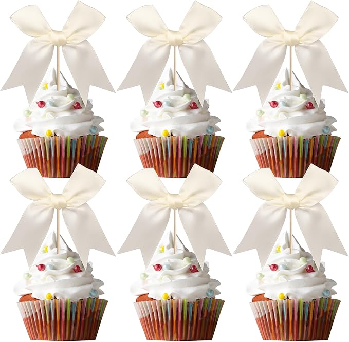 24 PCS Bow Cupcake Toppers Bowknot Coquette Bow Girls Birthday Cake Decorations by ZHUOWEISM
