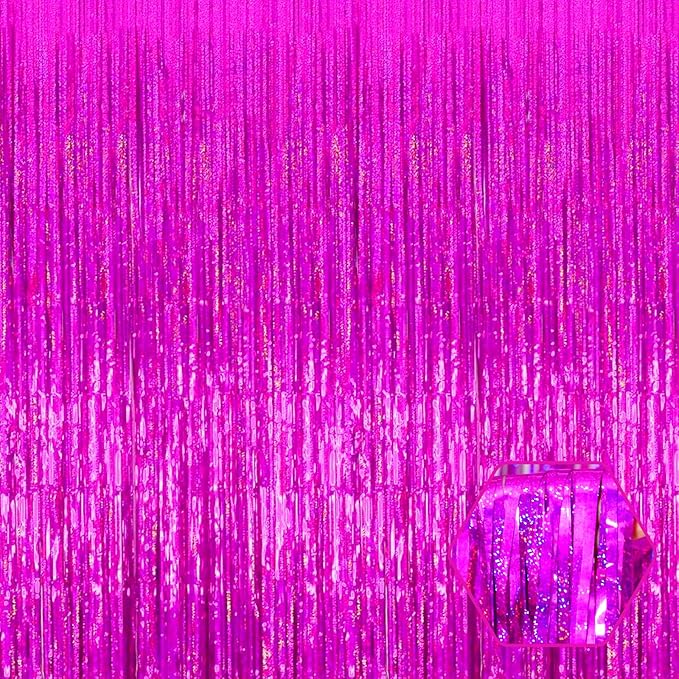 6 Pack Rose Red Foil Fringe Curtain Backdrop, 3.28Ft x 8.2Ft Metallic Tinsel by Ferwzsr