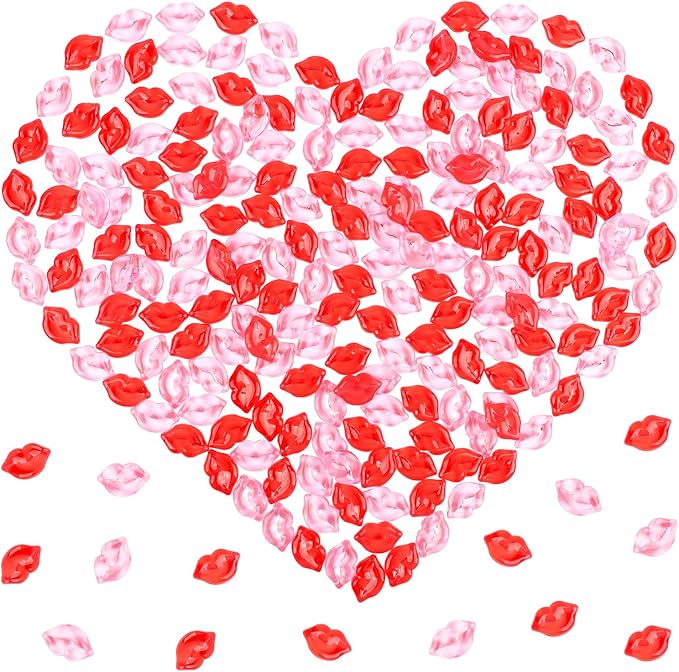 Fangoo 210PCS Red Pink Acrylic Lips Ornaments Mini Acrylic Lips Gems by Fangoo