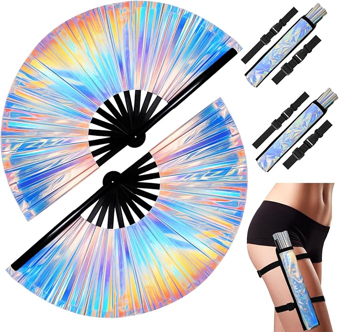 2pcs Rave Fans with Holsters 13 inches Large Folding Fan by Unknown